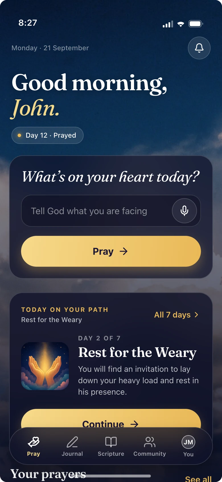 Living Sword: write a prayer and continue your personal daily path